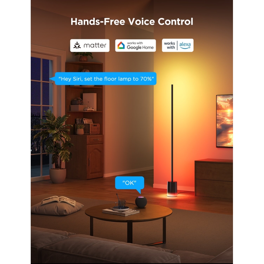 Govee - Lámpara LED de pie Inteligente MATTER LED RGBICWW 2200-6500K Wi-Fi + control remoto