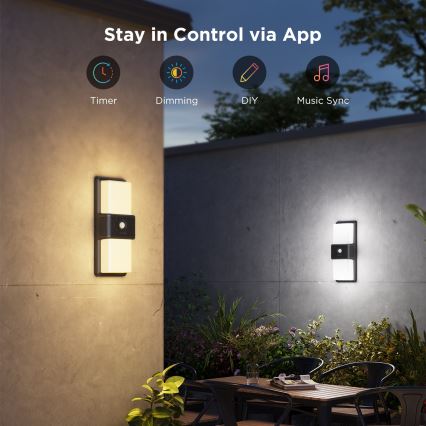 Govee - Aplique de pared exterior LED RGBIC regulable con sensor LED/230V IP65 2700-6500K Wi-Fi