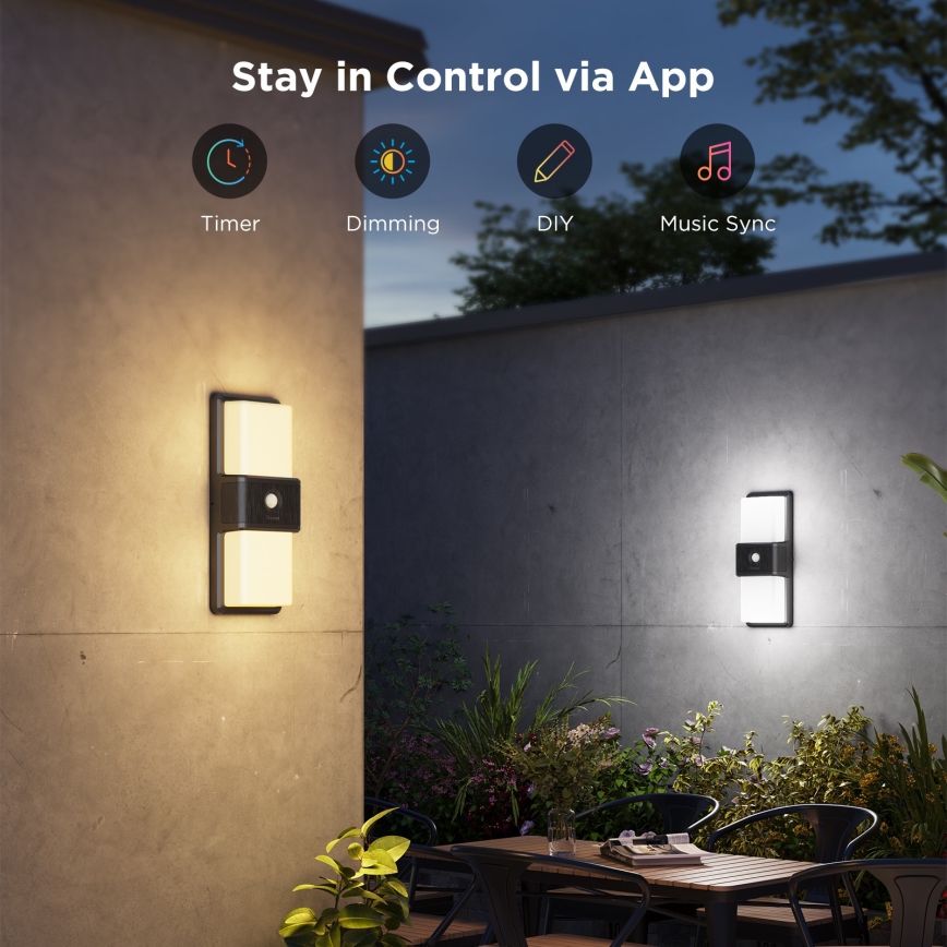 Govee - Aplique de pared exterior LED RGBIC regulable con sensor LED/230V IP65 2700-6500K Wi-Fi