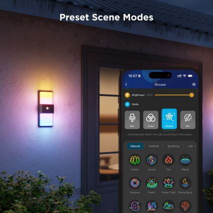 Govee - Aplique de pared exterior LED RGBIC regulable con sensor LED/230V IP65 2700-6500K Wi-Fi