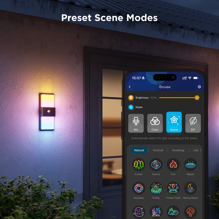 Govee - Aplique de pared exterior LED RGBIC regulable con sensor LED/230V IP65 2700-6500K Wi-Fi