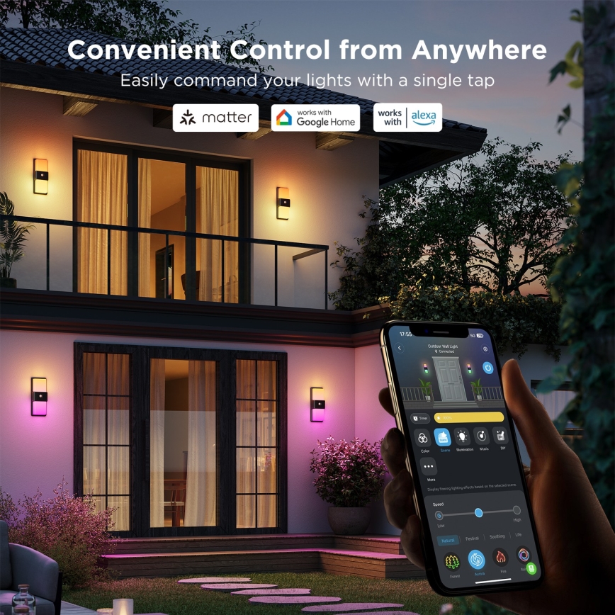 Govee - Aplique de pared exterior LED RGBIC regulable con sensor LED/230V IP65 2700-6500K Wi-Fi