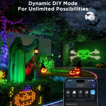 Govee - LED RGBIC Malla de iluminación exterior 143x85cm Wi-Fi Matter IP65