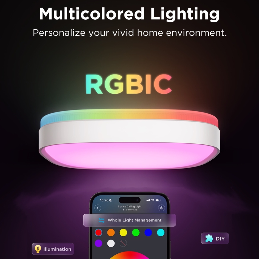 Govee - LED RGBIC Plafón regulable LED/24W/230V 2700-6500K Wi-Fi