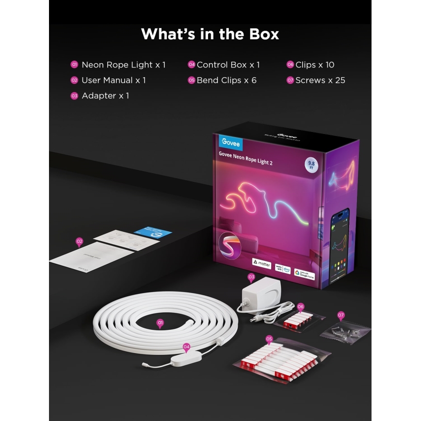 Govee - Neon 2 MATTER tira LED flexible 3 m RGBIC Wi-Fi