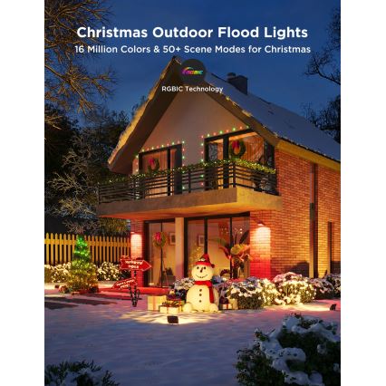 Govee - Set de 4 reflectores LED RGBICWW regulables LED/24W/230V IP66 acabado mate Wi‑Fi