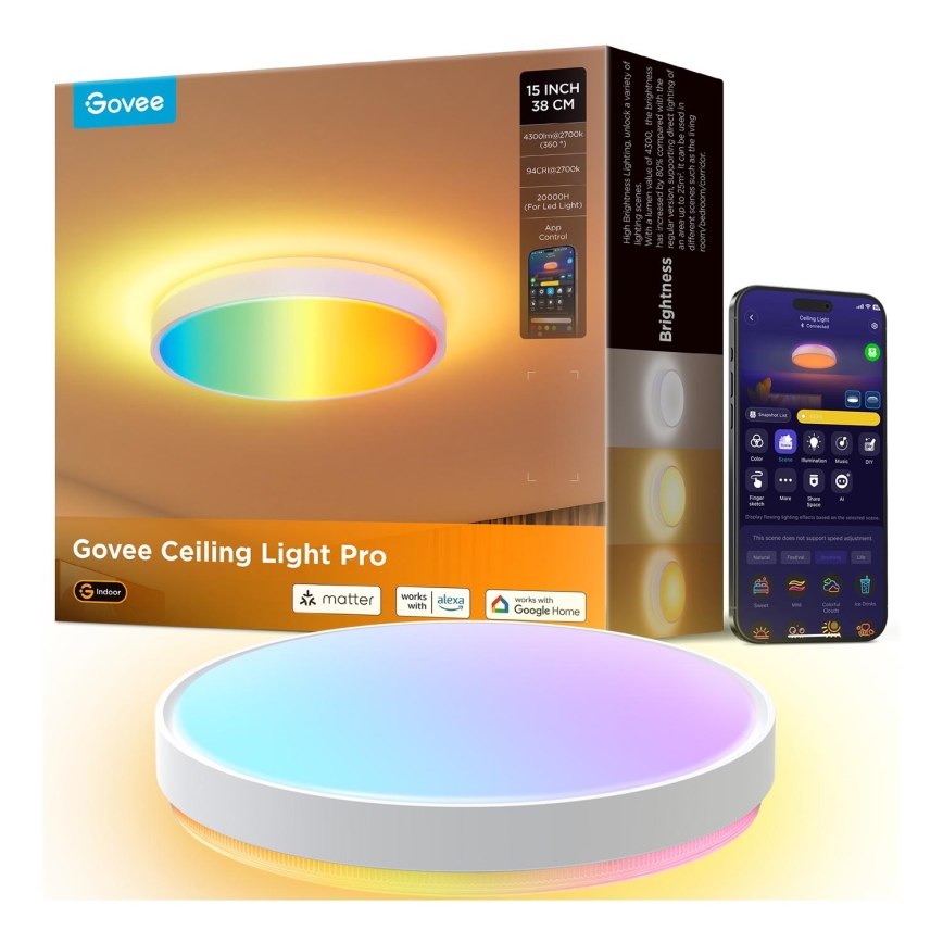 Govee - Plafón LED RGBIC regulable LED/49W/230V 2700-6500K Wi-Fi