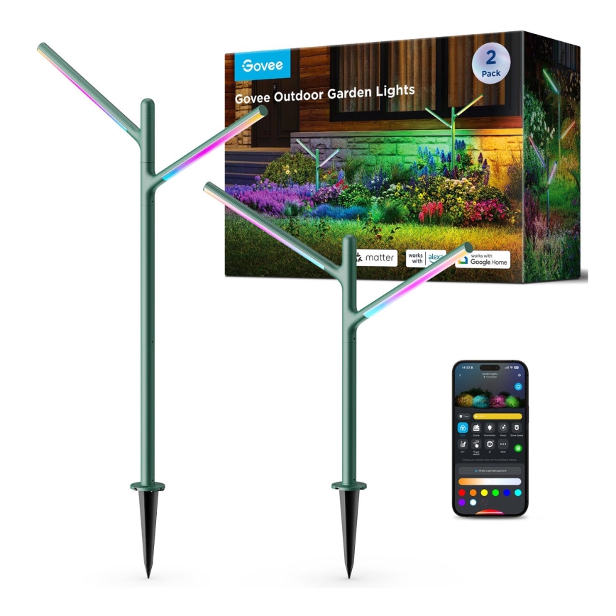 Govee - SET 2x LED RGBICWW Lámpara exterior regulable LED/18W/230V IP66 2700-6500K Wi-Fi