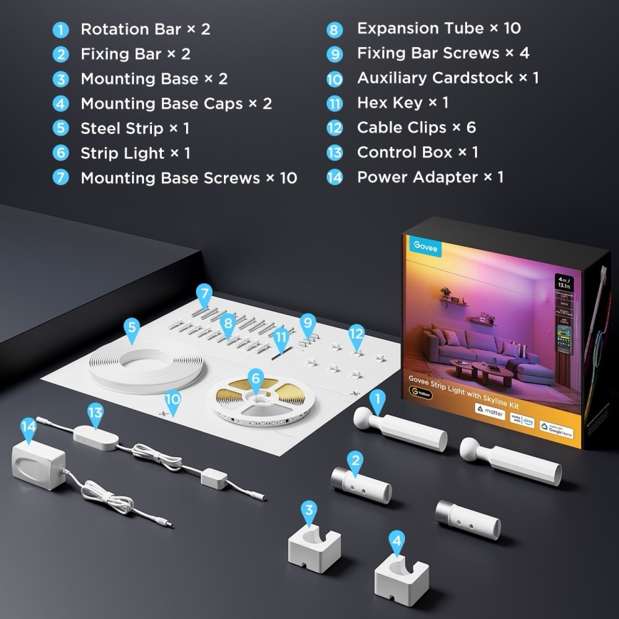 Govee - Tira LED colgante RGBICWW LED/36W/24V 4m Skyline Matter Wi-Fi