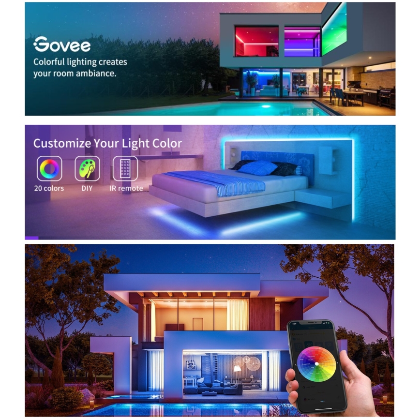 Govee - Tira LED RGB regulable inteligente LED/36W/24V 10m Wi-Fi