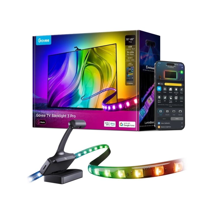 Govee - TV Backlight 3 Pro 75-85 Retroiluminación para TV LED inteligente RGBIC con Wi-Fi