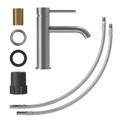 Grifo de lavabo SOVANG 18,3 cm, gris con acabado en polvo