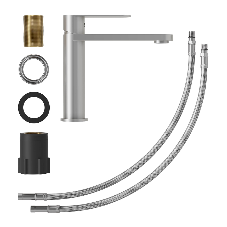 Grifo de lavabo TARNBY 17,3 cm, acero inoxidable cepillado