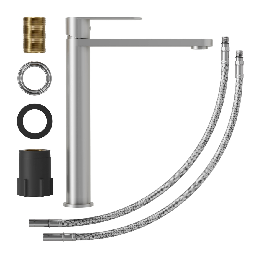 Grifo de lavabo TARNBY 27,3 cm, acero inoxidable cepillado