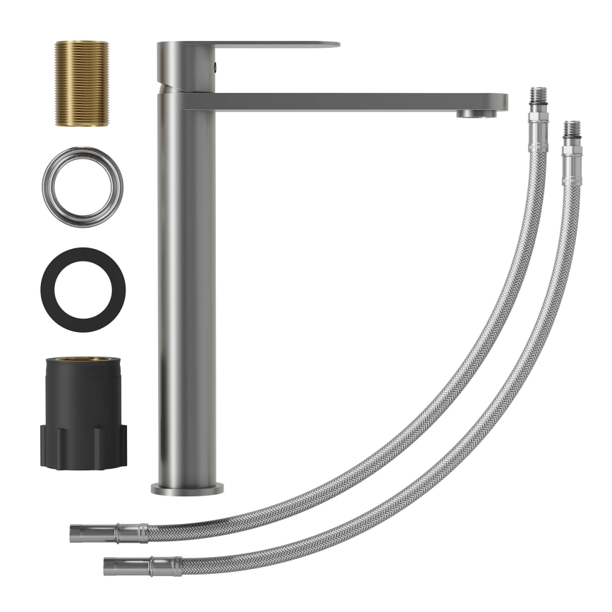 Grifo de lavabo TARNBY 27,3 cm, gris con acabado en polvo