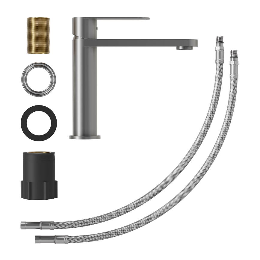 Grifo para lavabo TARNBY 17,3 cm, gris con acabado en polvo