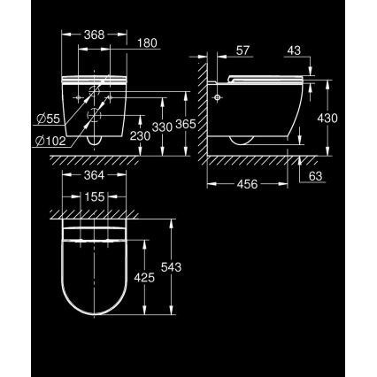 GROHE 103848SH00 - Inodoro suspendido START ROUND de cerámica, 368 × 543 mm, blanco duradero