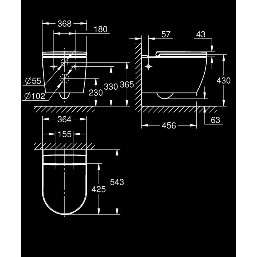 GROHE 103848SH00 - Inodoro suspendido START ROUND de cerámica, 368 × 543 mm, blanco duradero