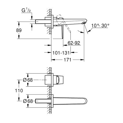 GROHE 19573002 - Grifo de lavabo para 2 orificios EURODISC COSMOPOLITAN 11x17 cm, acabado cromado