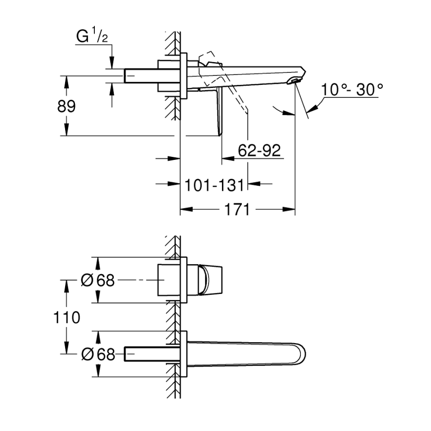 GROHE 19573002 - Grifo de lavabo para 2 orificios EURODISC COSMOPOLITAN 11x17 cm, acabado cromado
