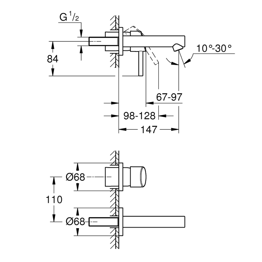 GROHE 19575001 - Grifo de lavabo de dos orificios CONCETTO 147 mm cromo brillante