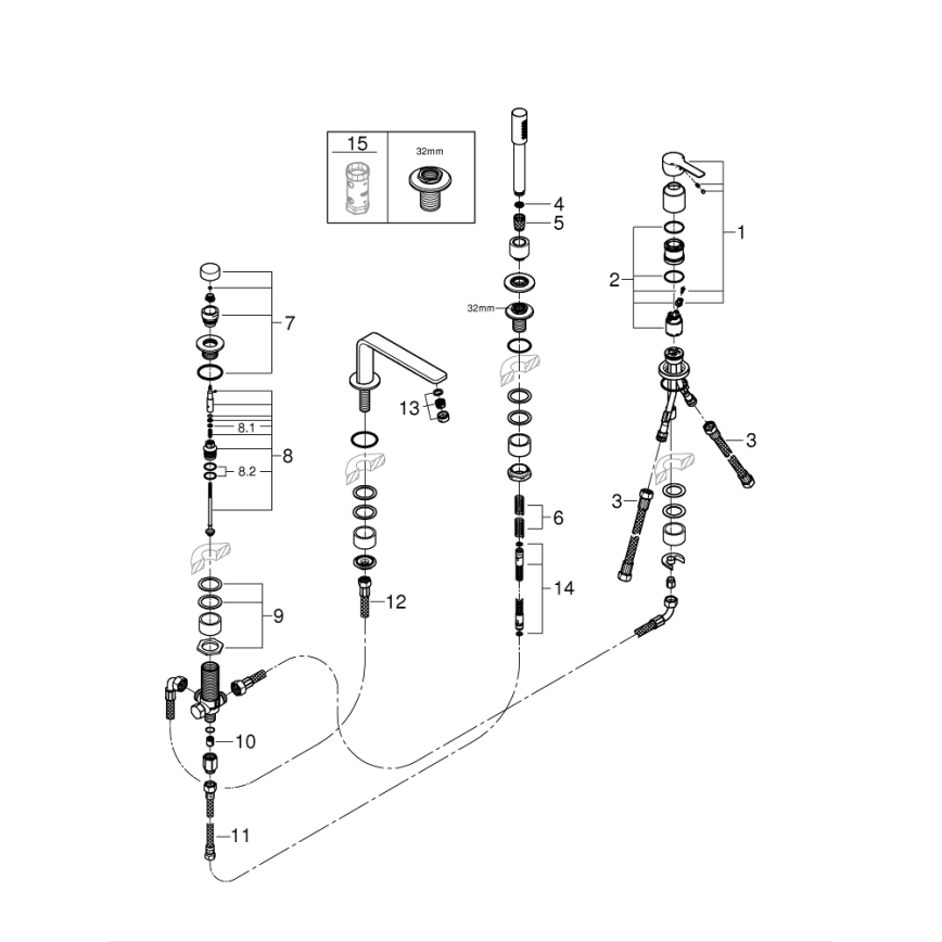 GROHE 19577001 - Mezclador para bañera de cuatro orificios LINEARE, cromo brillante