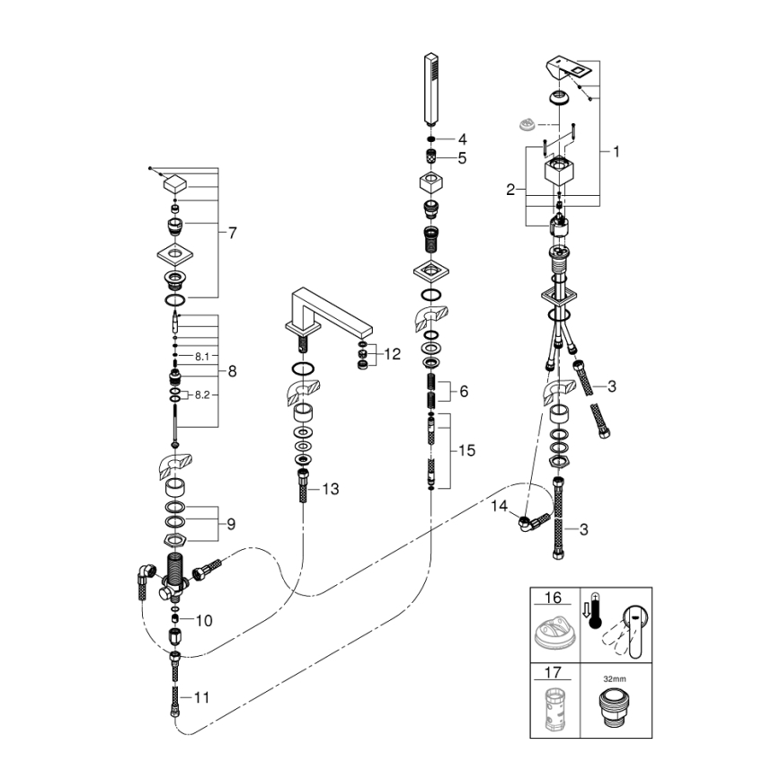 GROHE 19897001 - Grifo de bañera de cuatro orificios EUROCUBE, acabado en cromo brillante