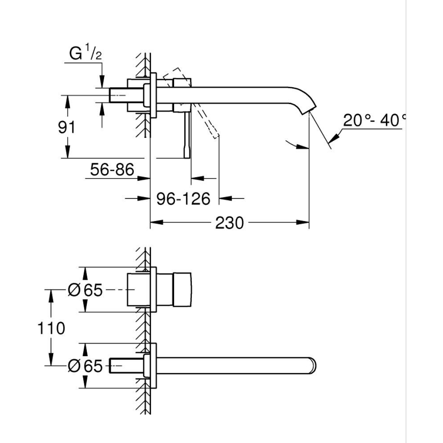 GROHE 19967GL1 - Grifo de lavabo ESSENCE de 2 orificios, 230 mm, dorado