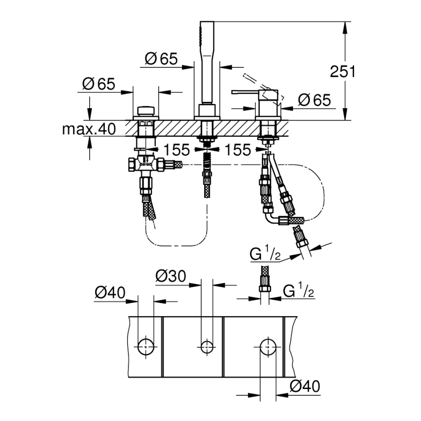 GROHE 19976001 - Mezclador para bañera de 3 orificios ESSENCE, cromo brillante