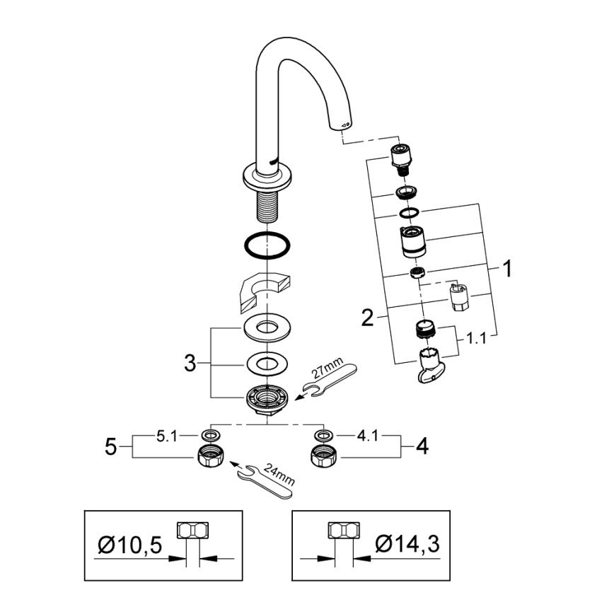 GROHE 20201000 - Válvula de montaje en cubierta UNIVERSAL 113 mm, cromo brillante