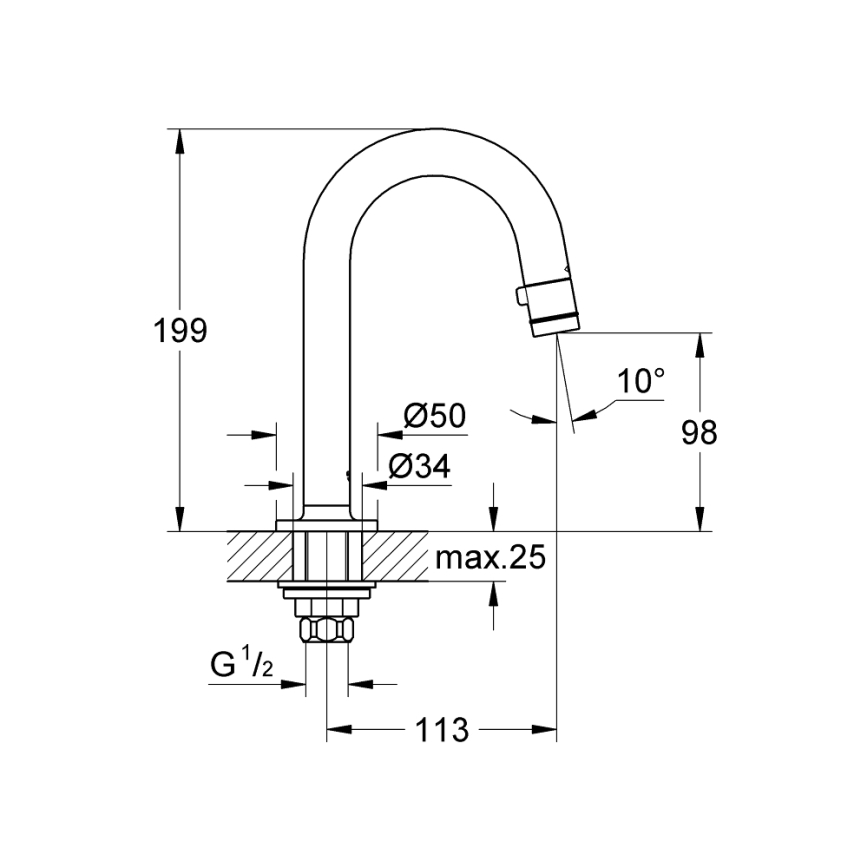 GROHE 20201000 - Válvula de montaje en cubierta UNIVERSAL 113 mm, cromo brillante