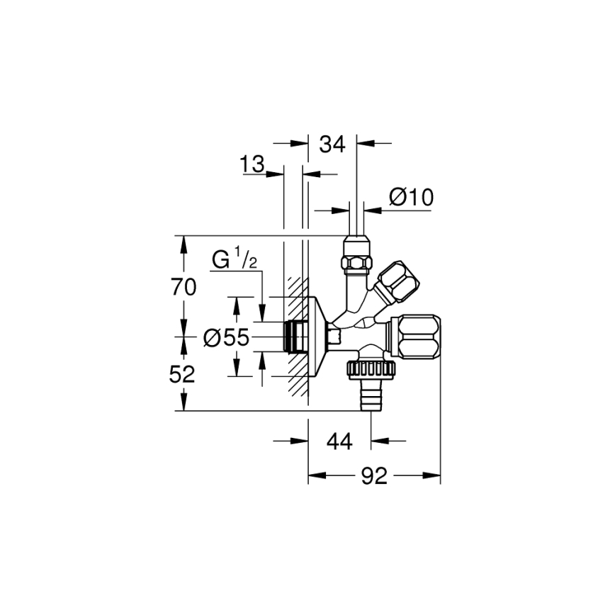 GROHE 22036000 - Válvula angular combinada ORIGINAL WAS® DN 15, cromo brillante
