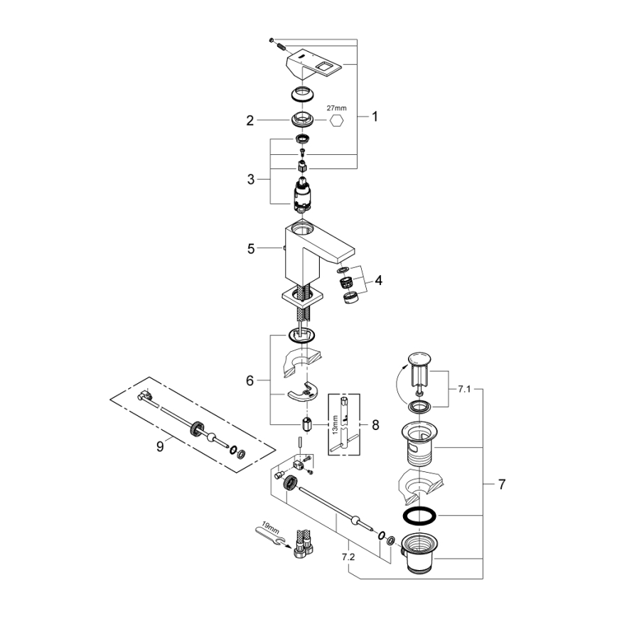 GROHE 2312700E - Grifo de lavabo EUROCUBE tamaño S, cromo brillante