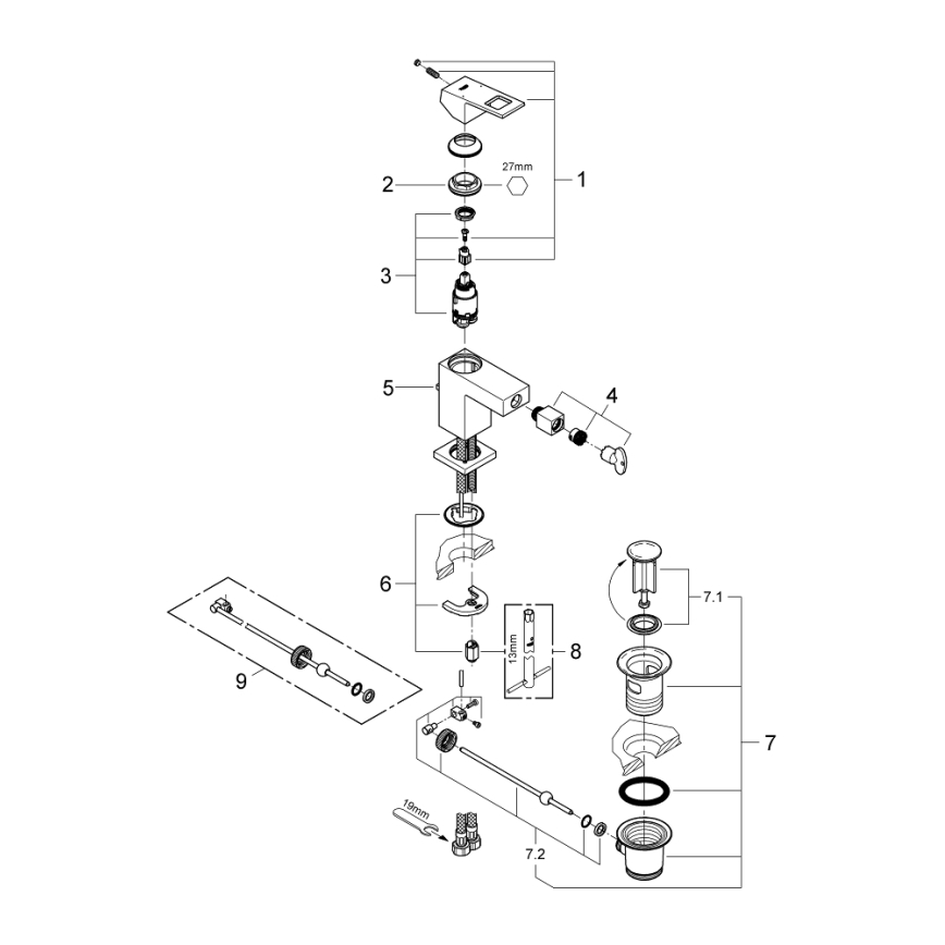 GROHE 23138000 - Grifo para bidé EUROCUBE, cromo brillante