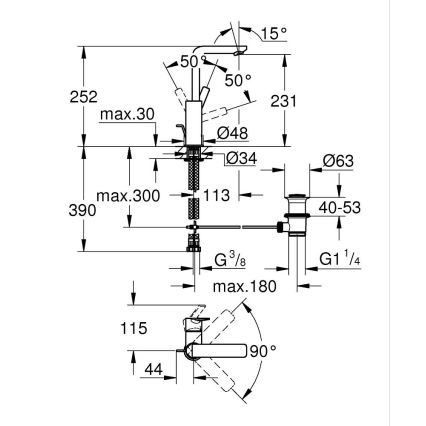 GROHE 23296001 - Grifo de lavabo LINEARE, tamaño L, acabado en cromo brillante
