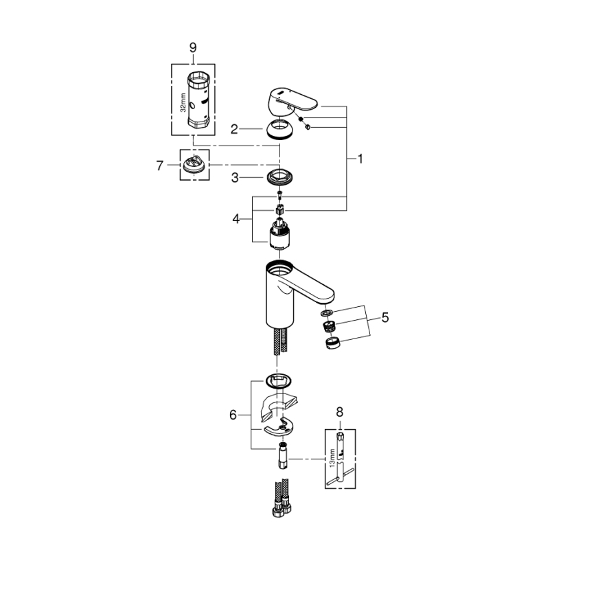 GROHE 23327000 - Grifo de lavabo EUROSMART COSMOPOLITAN DN 15, talla M, cromado