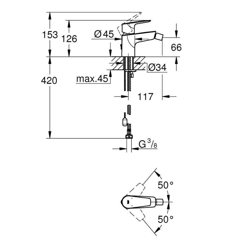 GROHE 23332001 - Grifo para bidé BAUEDGE tamaño S, acabado cromo brillante