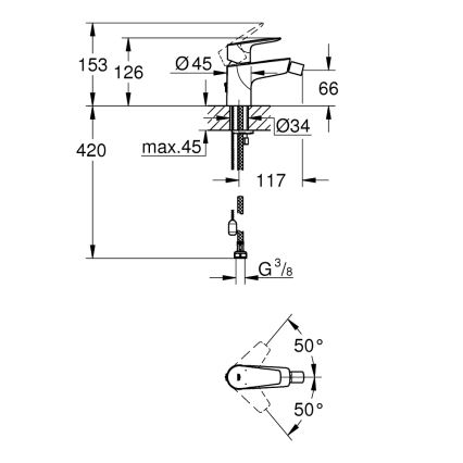 GROHE 23332001 - Grifo para bidé BAUEDGE tamaño S, acabado cromo brillante