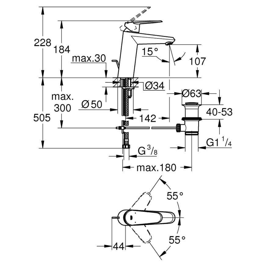 GROHE 23448002 - Grifo monomando para lavabo EURODISC COSMOPOLITAN, tamaño M, cromado