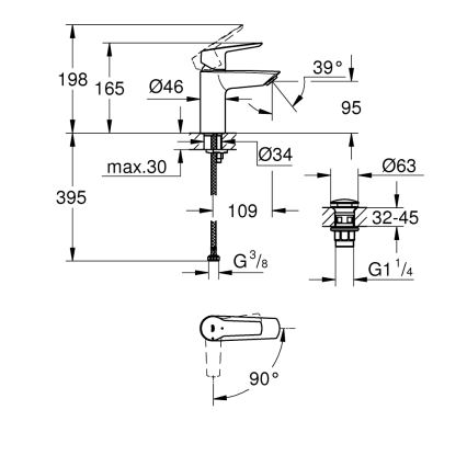 GROHE 23551002 - Grifo para lavabo START, tamaño S, acabado cromo brillante