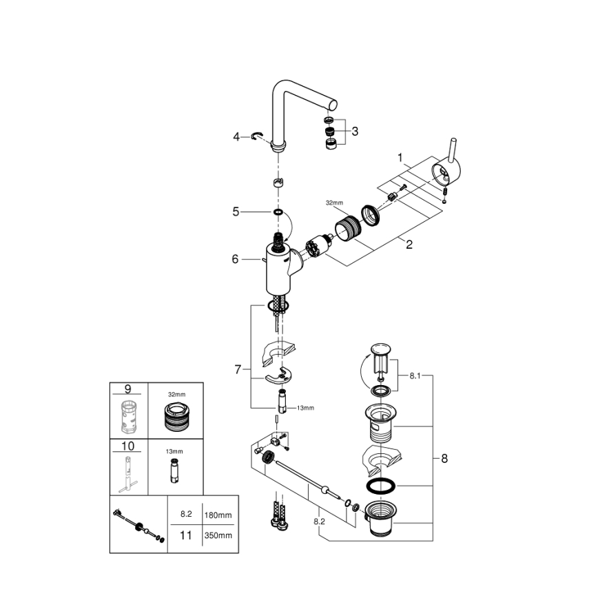 GROHE 23739002 - Grifo para lavabo CONCETTO 291 mm cromo brillante