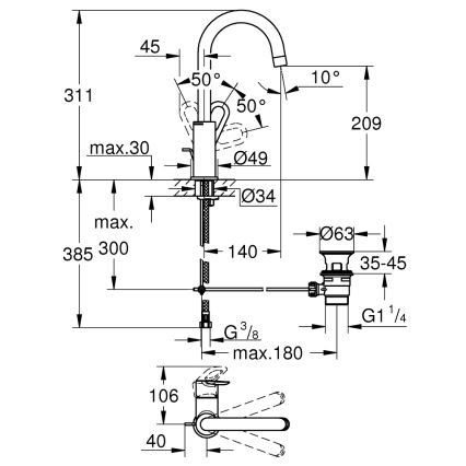 GROHE 23763000 - Grifo para lavabo BAULOOP, tamaño L, acabado cromado brillante