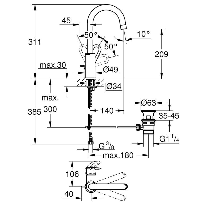 GROHE 23763000 - Grifo para lavabo BAULOOP, tamaño L, acabado cromado brillante