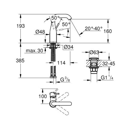 GROHE 23798001 - Grifo de lavabo ESSENCE DN 15 tamaño M cromo brillante