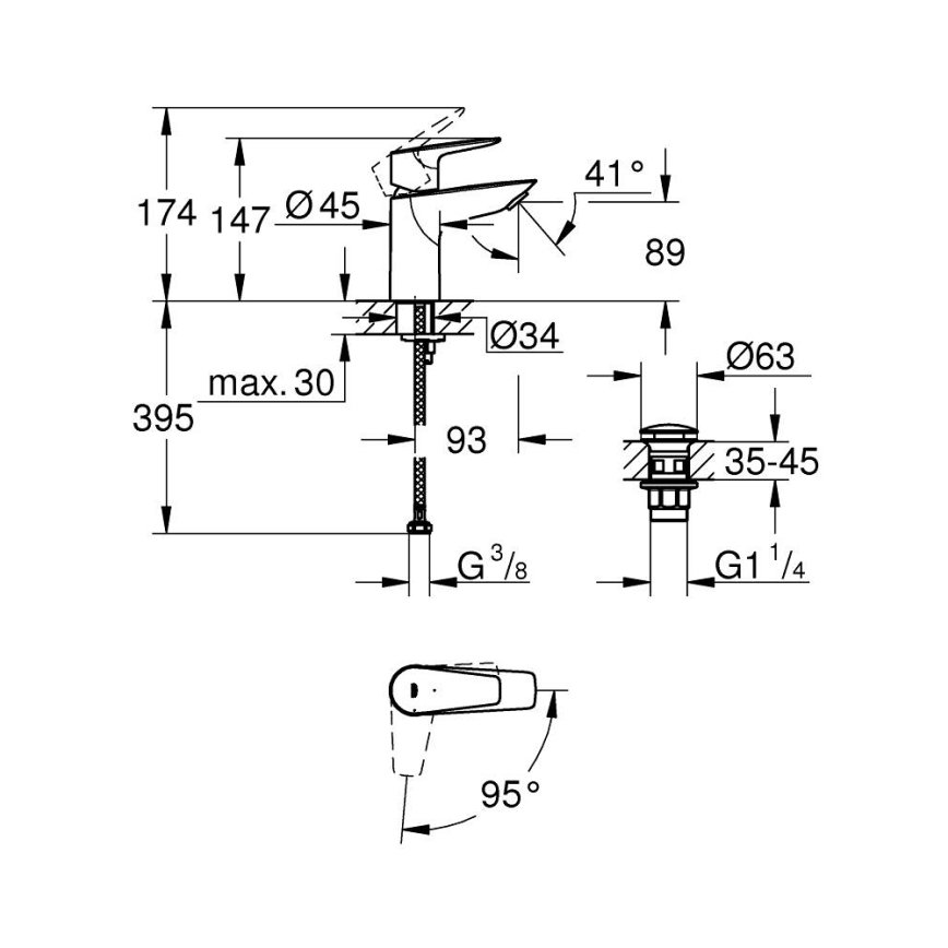 GROHE 23900001 - Grifo para lavabo START EDGE tamaño S, cromo brillante