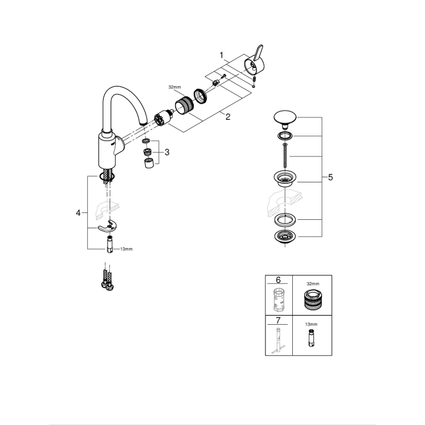 GROHE 23933001 - Grifo para lavabo EUROSMART COSMOPOLITAN, tamaño L, acabado cromado