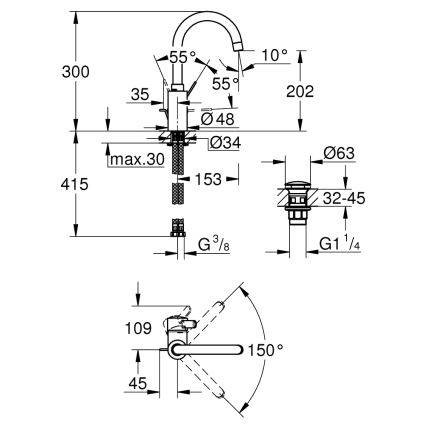 GROHE 23933001 - Grifo para lavabo EUROSMART COSMOPOLITAN, tamaño L, acabado cromado