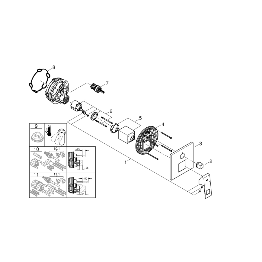 GROHE 24094000 - Grifo EUROCUBE con derivador de 3 vías, acabado cromado brillante