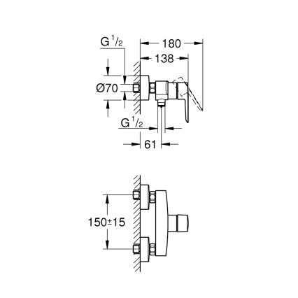 GROHE 24208002 - Mezclador de ducha de pared START DN 15, cromo brillante