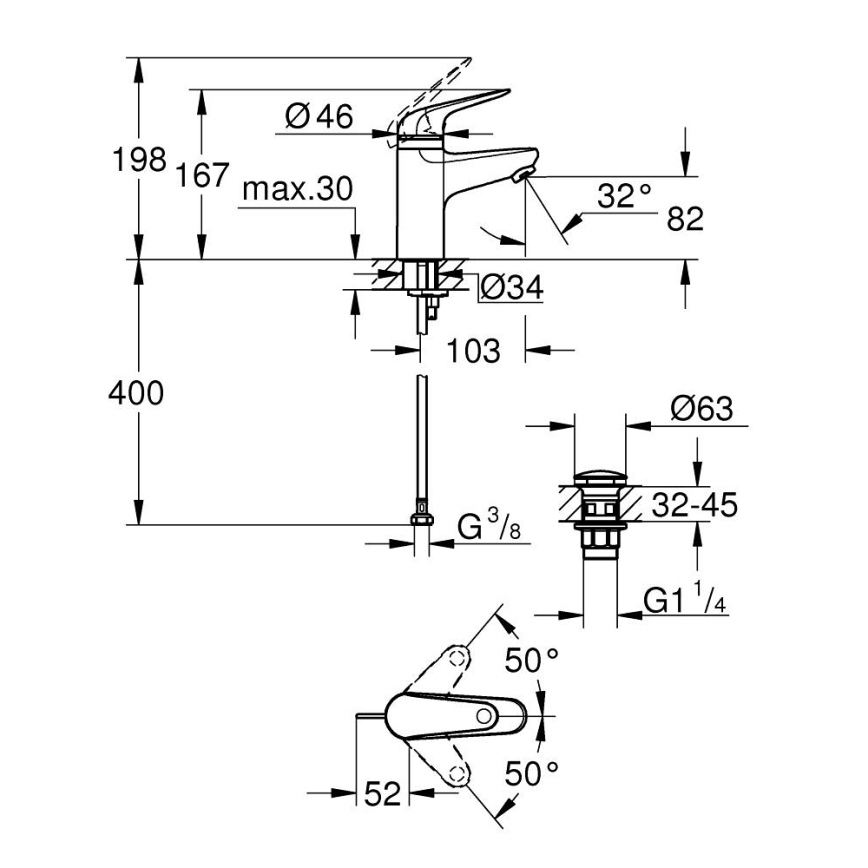 GROHE 24319001 - Grifo de lavabo SWIFT 162 mm cromo brillante